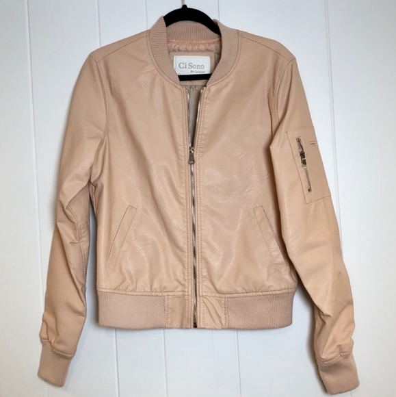 Ci Sono Light Pink Faux Leather Zip Bomber Jacket - Picture 1 of 7